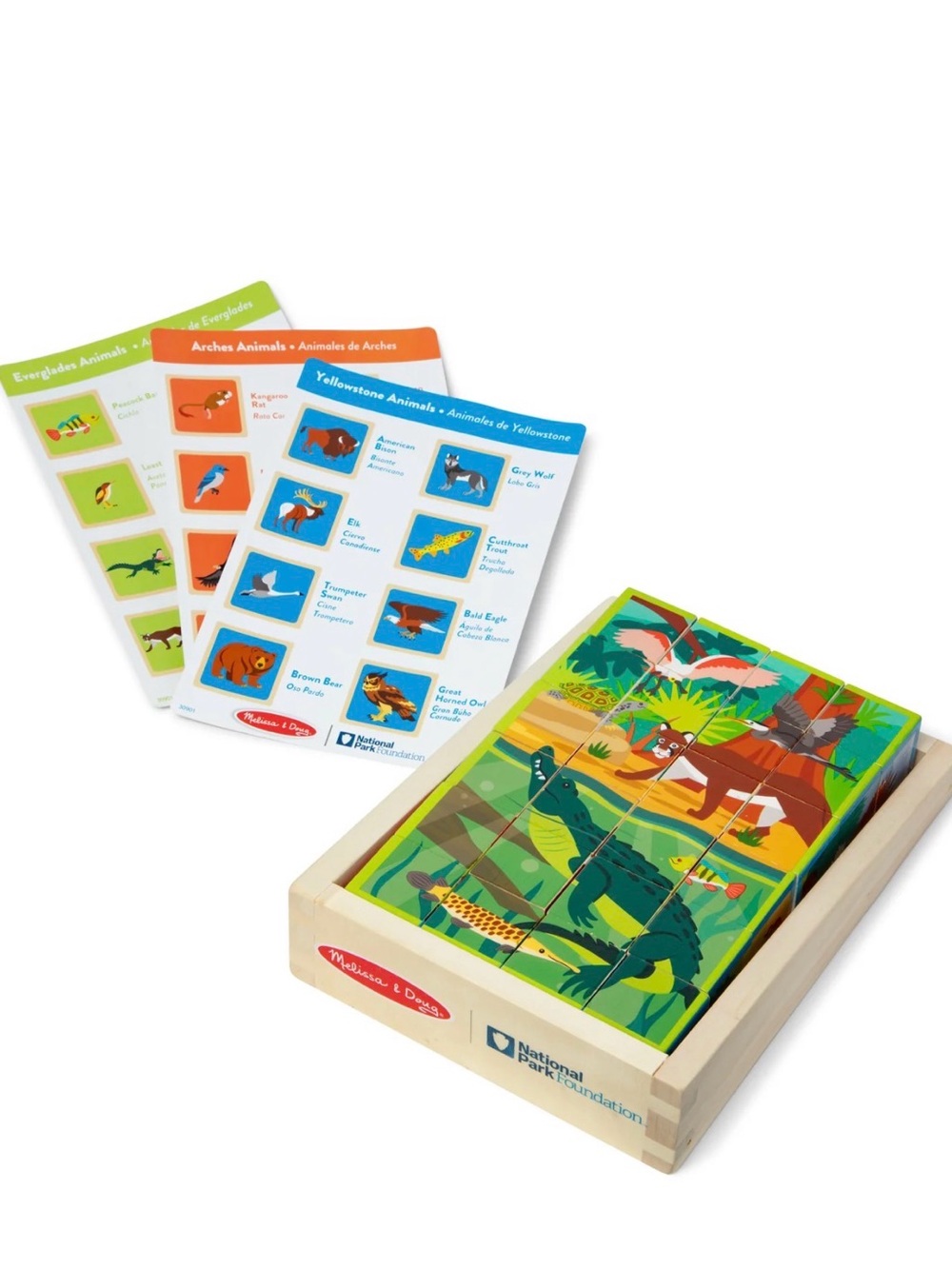 EUC MELISSA & DOUG National Parks Alphabet & Animals 24-Piece Cube Puzzle